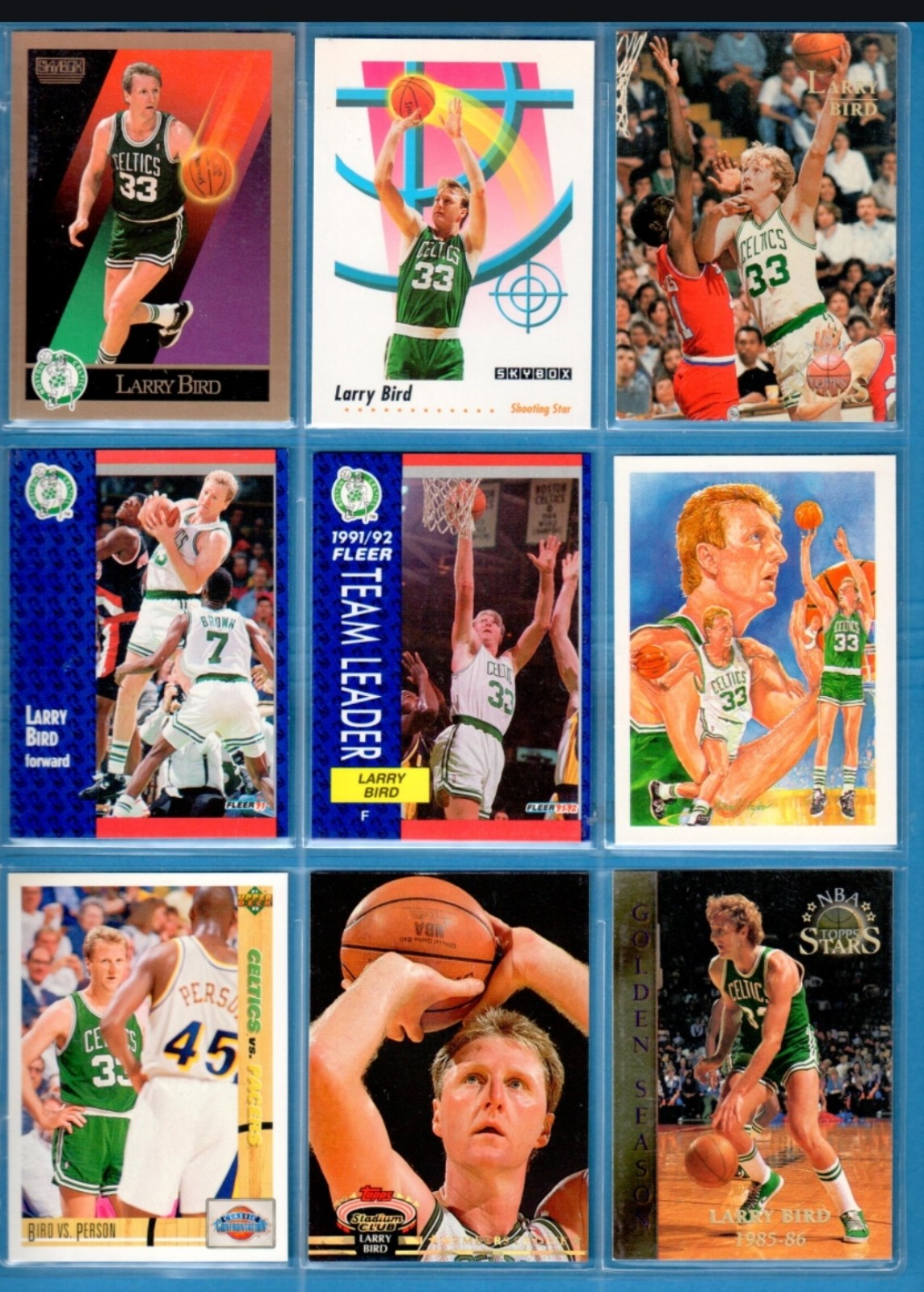 Larry bird 9 card 90s lot fleer upper deck skybox nba hof celtics original owner