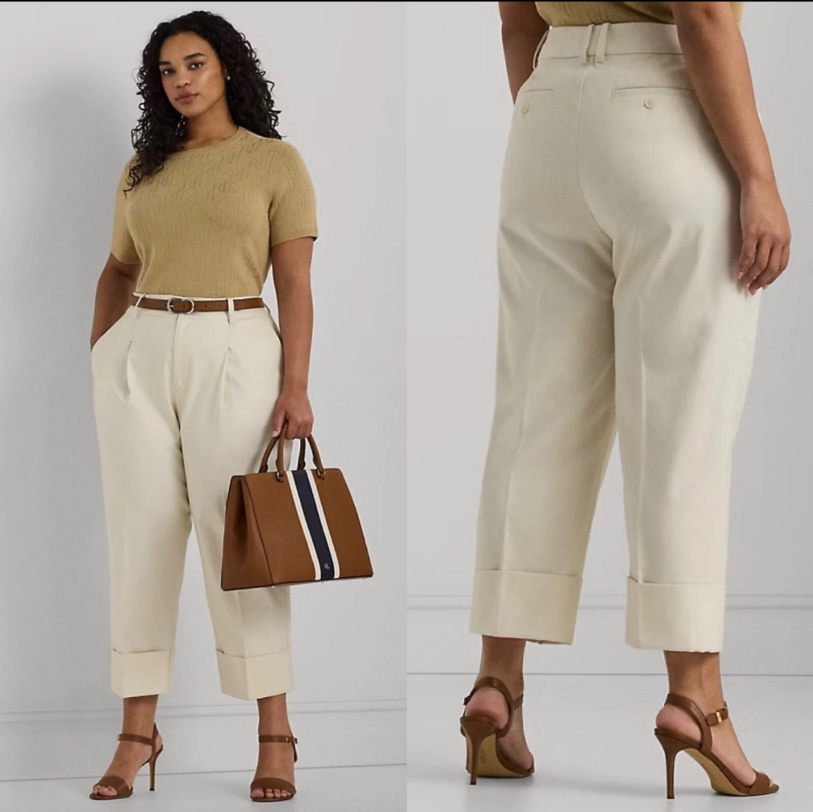 LAUREN Ralph Lauren Double Faced Stretch Cotton Ankle Pant Cream 20W New *Read