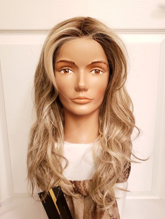 Belle Tress Shakerato HD HF Synthetic Wig Rootbeer Float Blonde Lace Mono Part