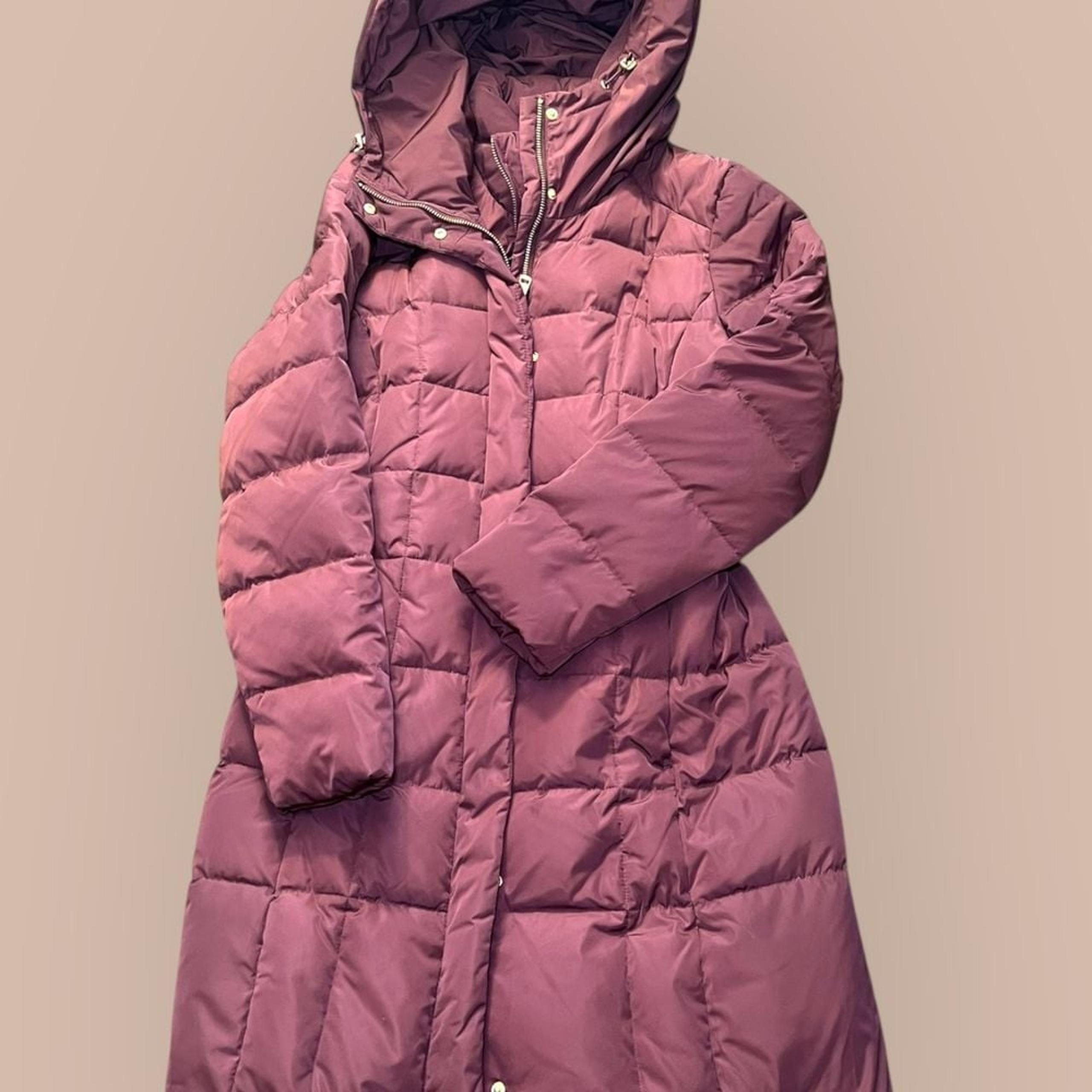 Cole Haan Signature Long Puffer Coat Winter Warm Down Quilted Hooded Jacket S/P