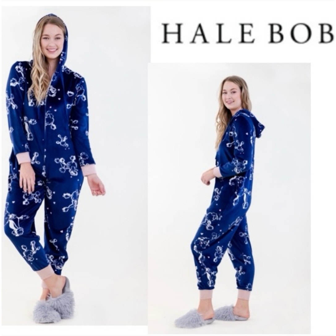 NWT Hale Bob Constellation Pajama Jumpsuit Large Velour Hoodie One Piece PJs