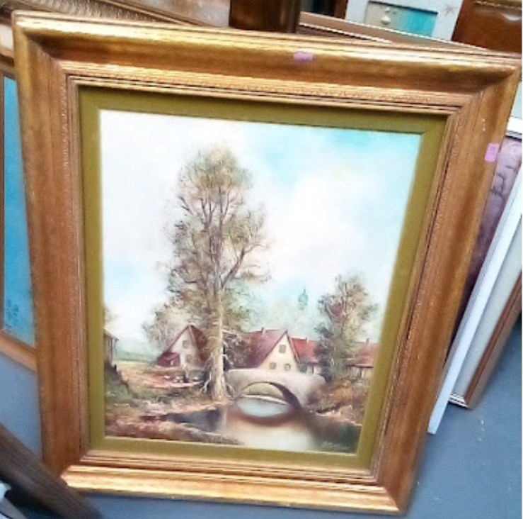Antique Original Oil Painting Signed Wallner the Village Professionally Framed