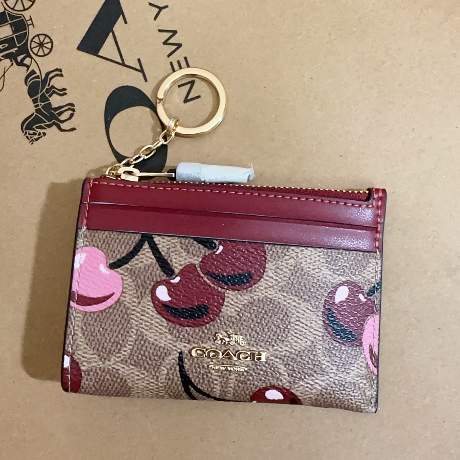 NWT Coach Mini Skinny Id Case In Signature Canvas With Cherry Print CZ462