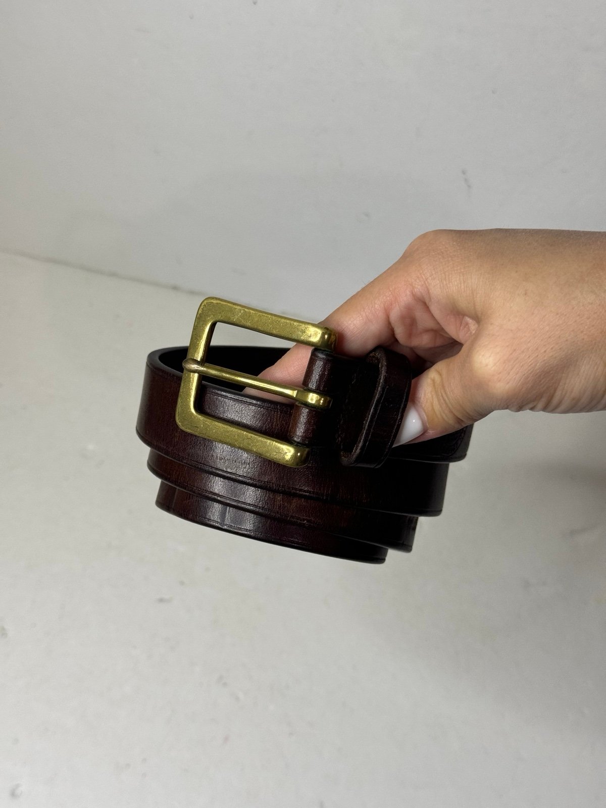 Vintage Polo Ralph Lauren Brown Leather Bronze Tone Belt 90/36