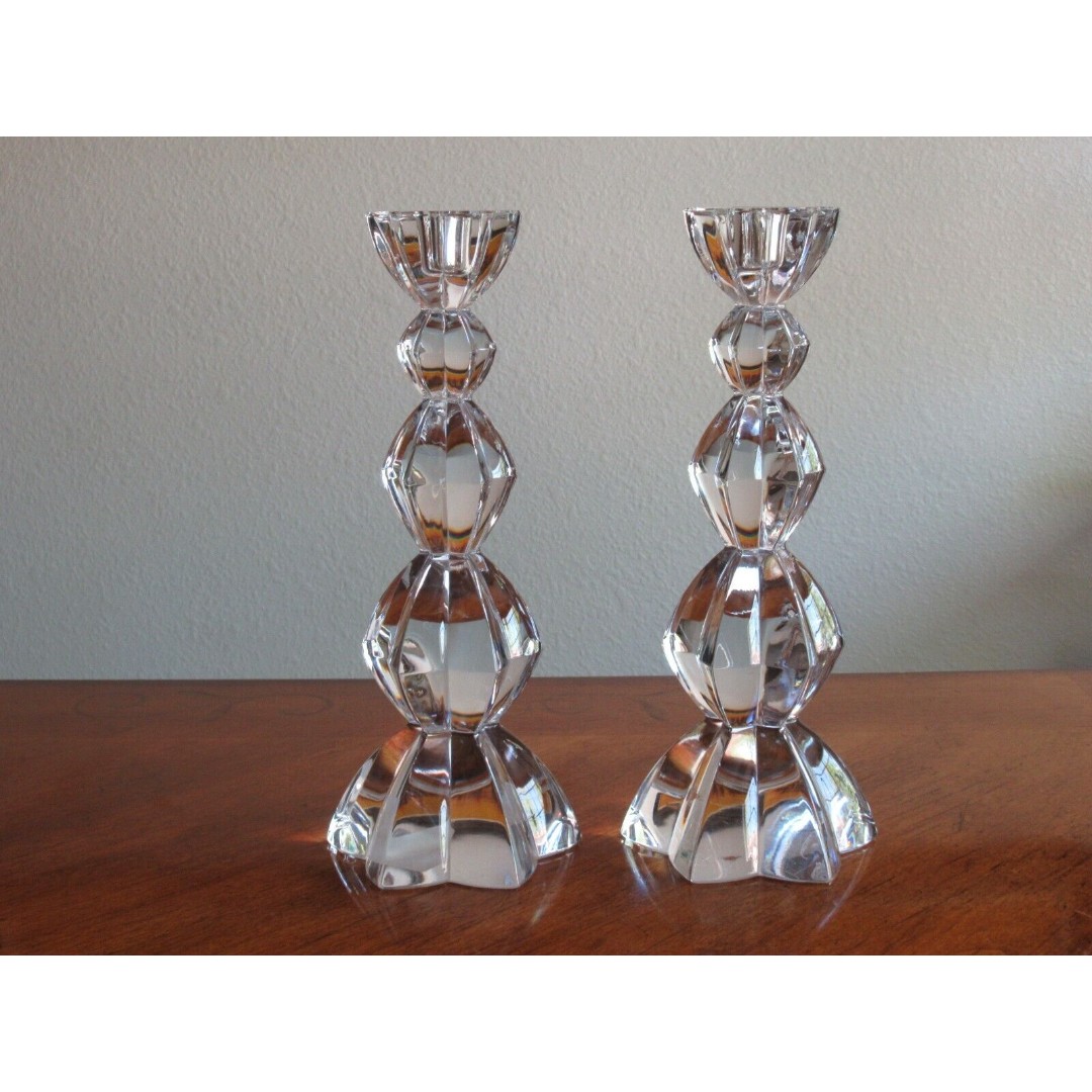 Vintage Pair Mikasa Crystal Candle Sticks Holder Czech 10 Illuminations Heavy
