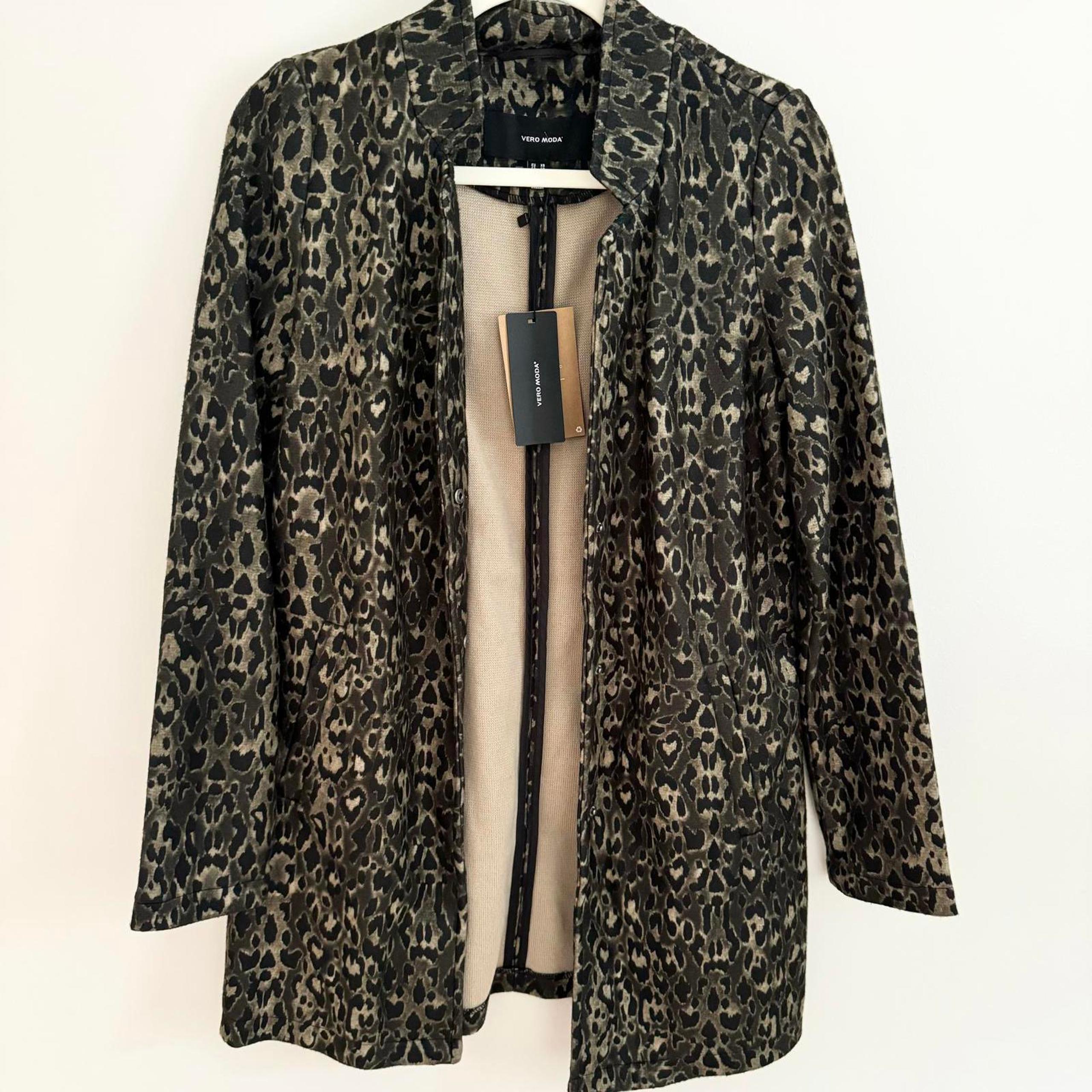 Vero Moda Womens XS Animal Print Sweater Blazer Green & Taupe