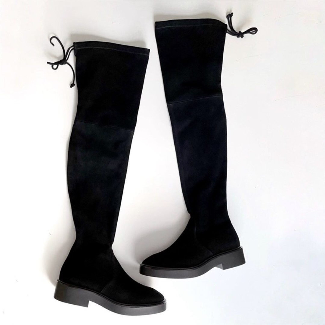 Stuart Weitzman Mara OTK Over the Knee Suede Boots Platform Thigh High Black 7.5