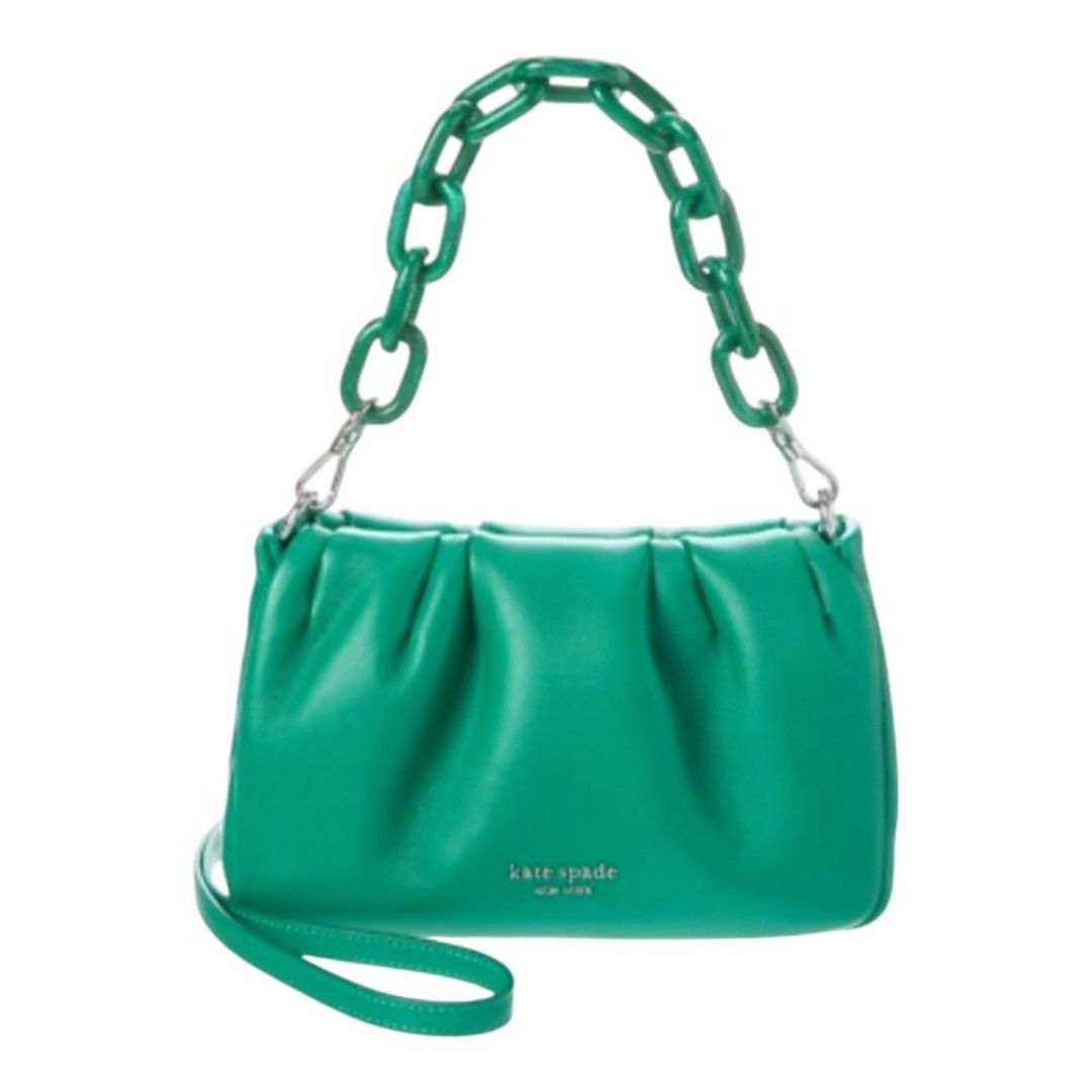 Kate Spade Winter Green Souffle Sheep Leather Crossbody Clutch Bag
