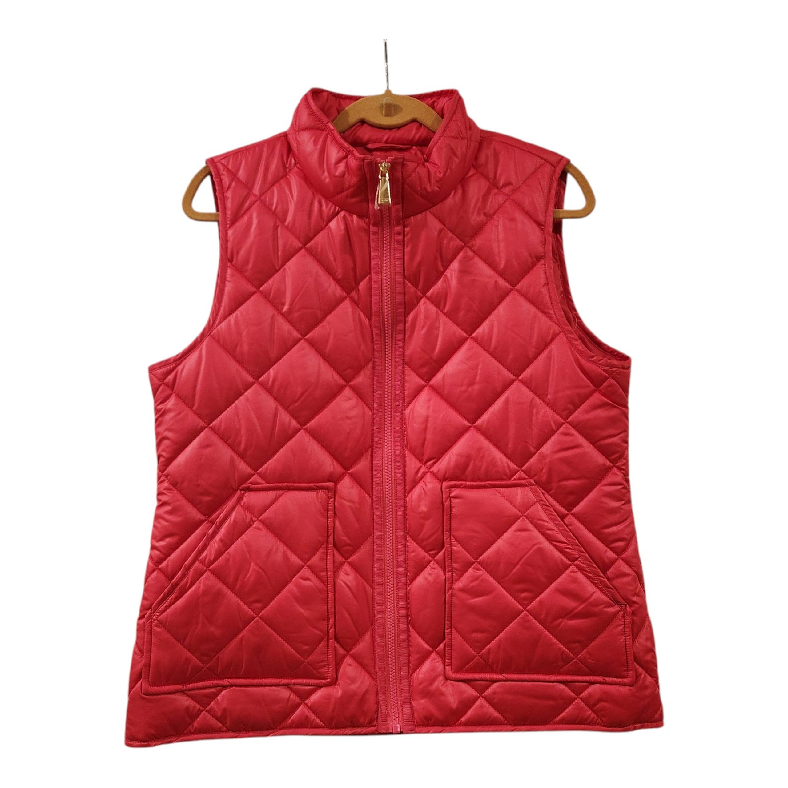 NWT Kate Spade Pom Pom Pink Quilted Puffer Vest Jacket Women's Large
