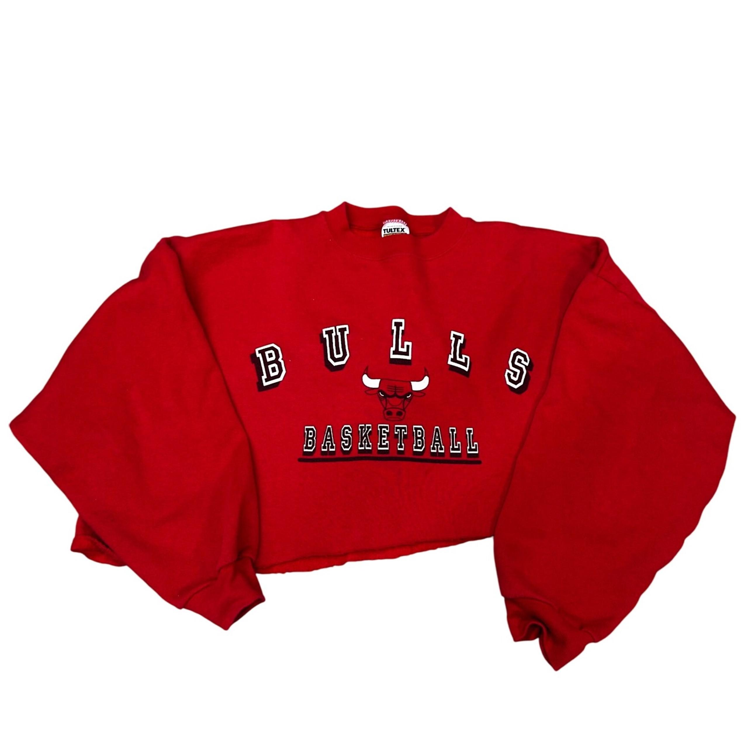 Vintage Tultex Bulls Basketball Cropped Sweatshirt Oversized Red 3XL