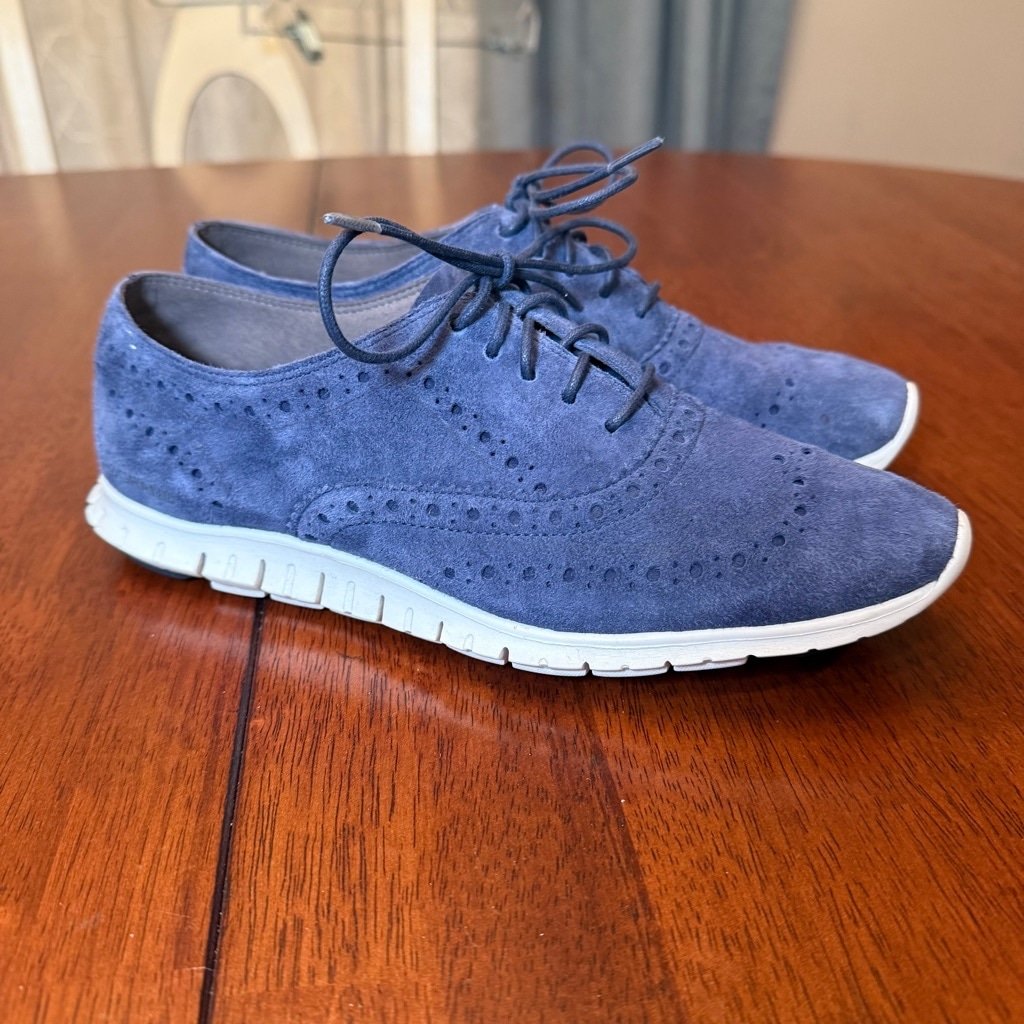Cole Haan ZeroGrand Women's 7 Wingtip Oxford Suede Sneaker Shoes Navy Blue