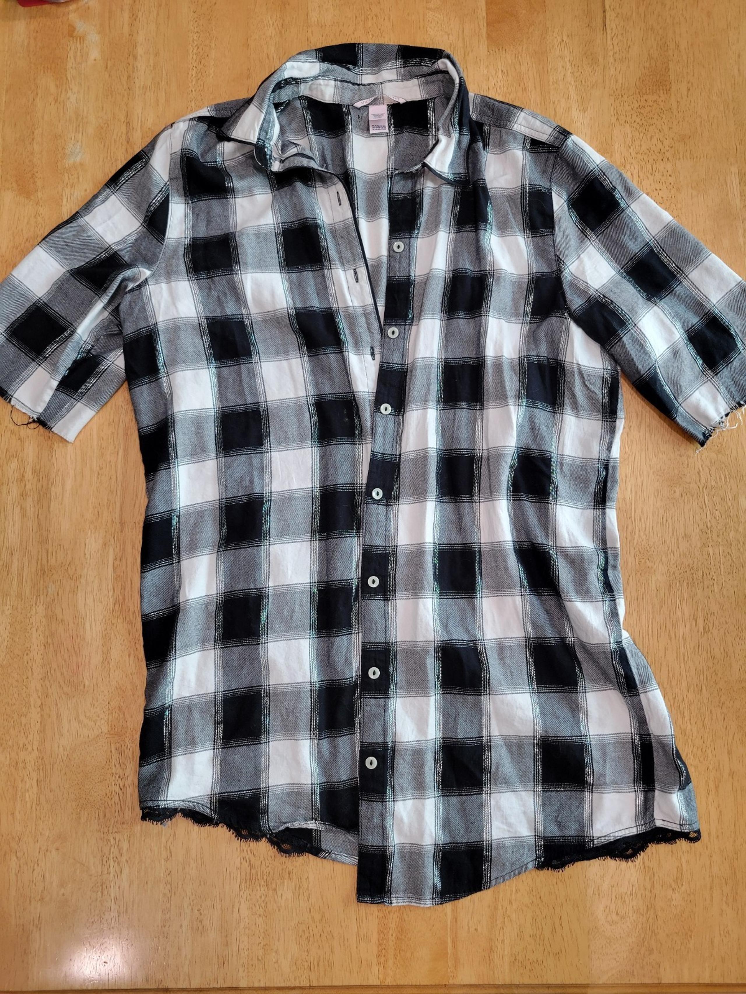 EUC Victoria's Secret flannel black and white sleep shirt