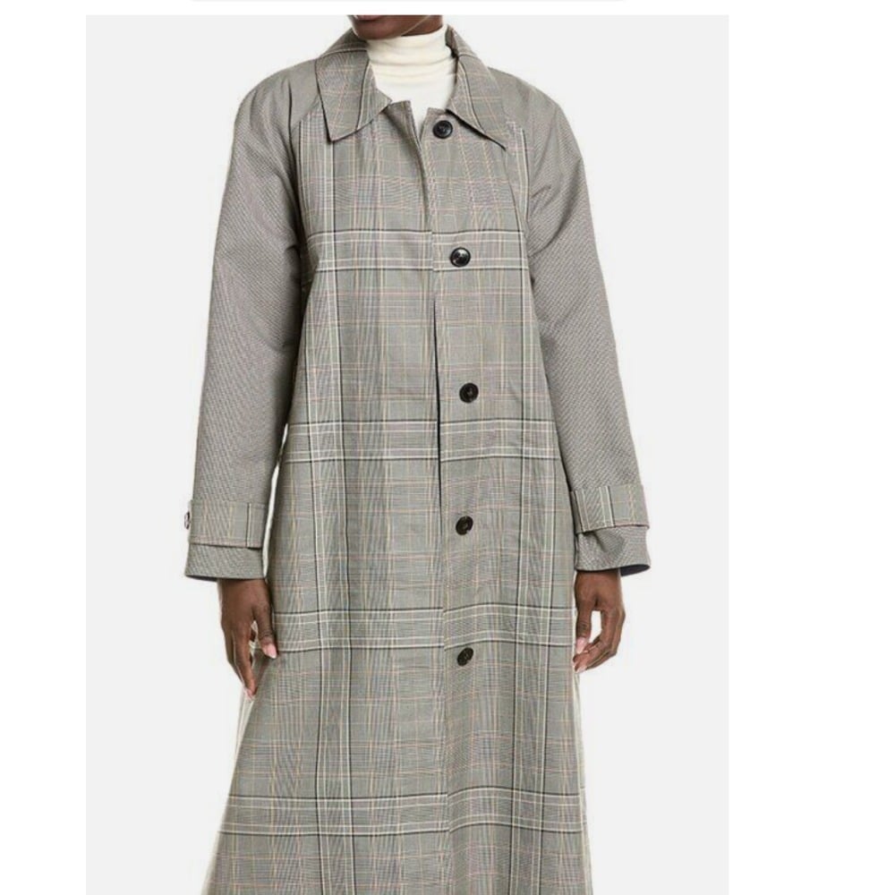 Lafayette 148 Houndstooth Plaid Trench Coat Longline Jacket Outerwear Size M