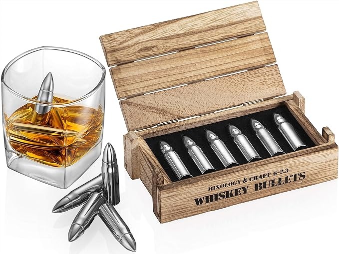 Stainless Steel Whiskey Stones in a Wooden Army Crate