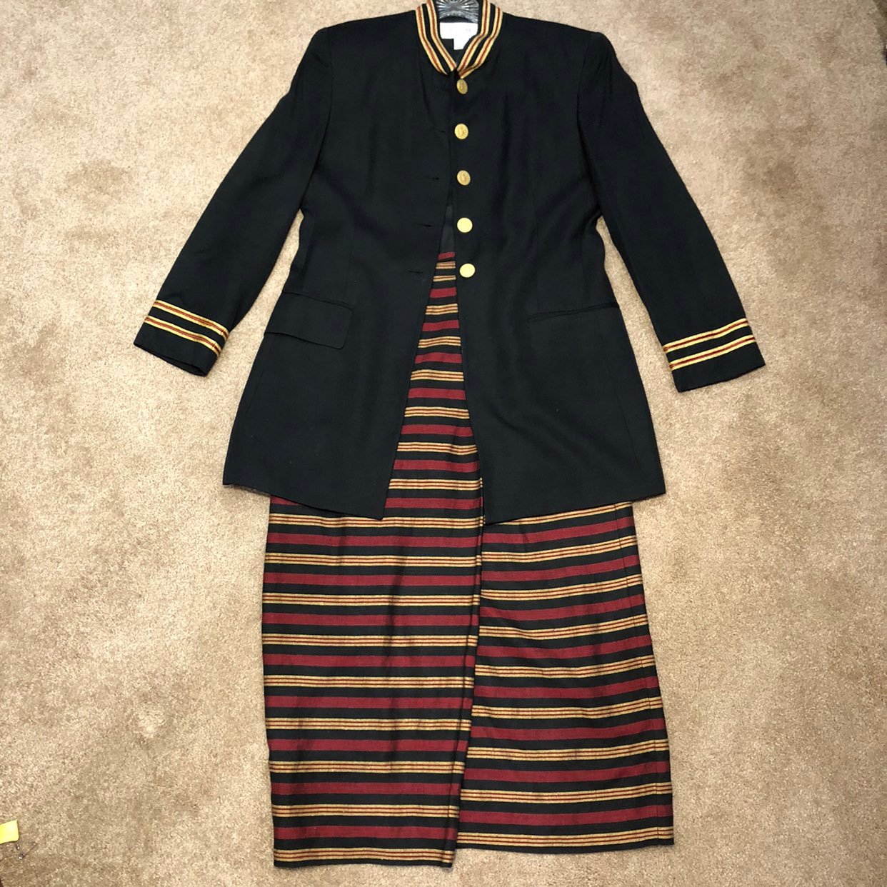 Black Nautical Skirt Suit Set, Size 10