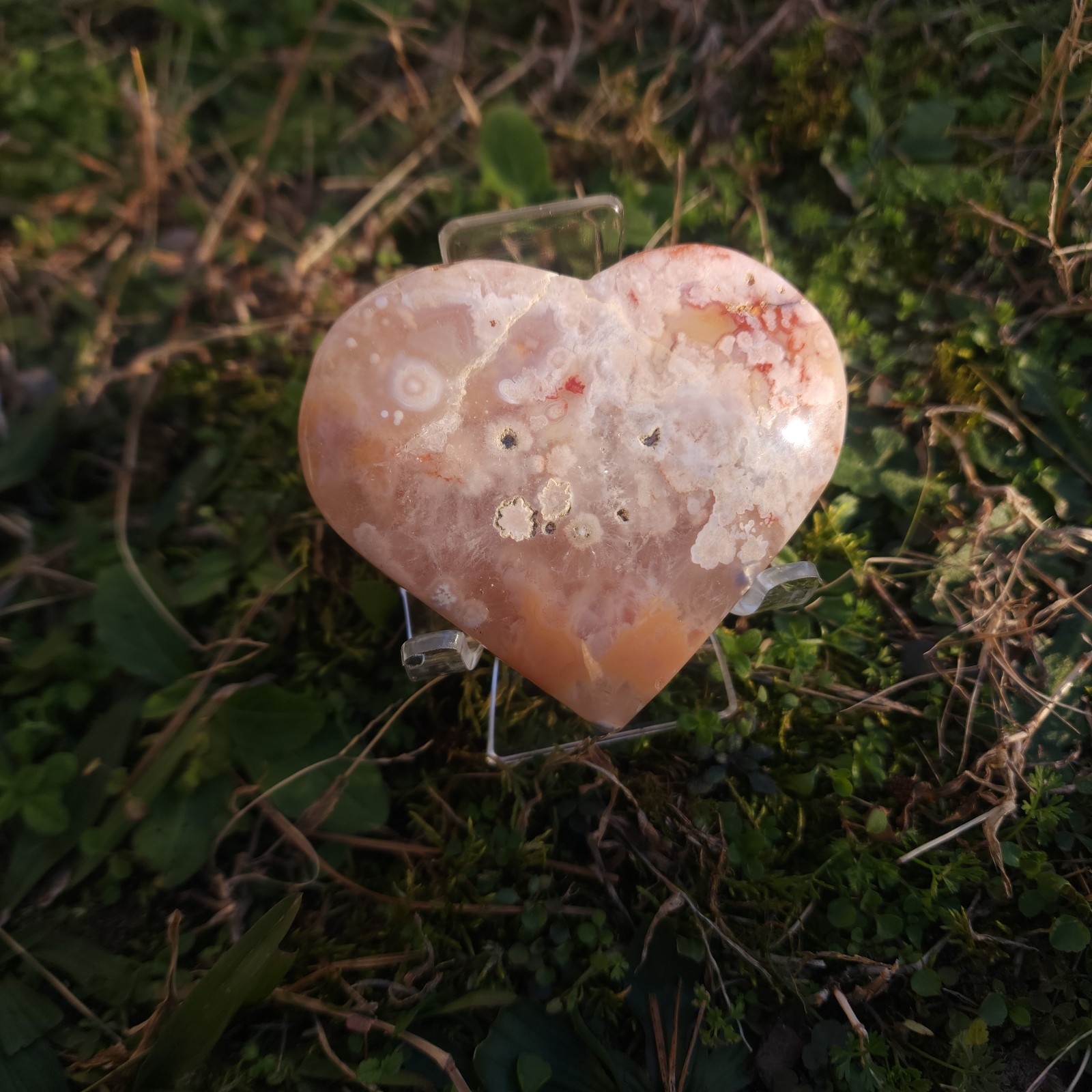 Pink Amethyst x Flower Agate Heart