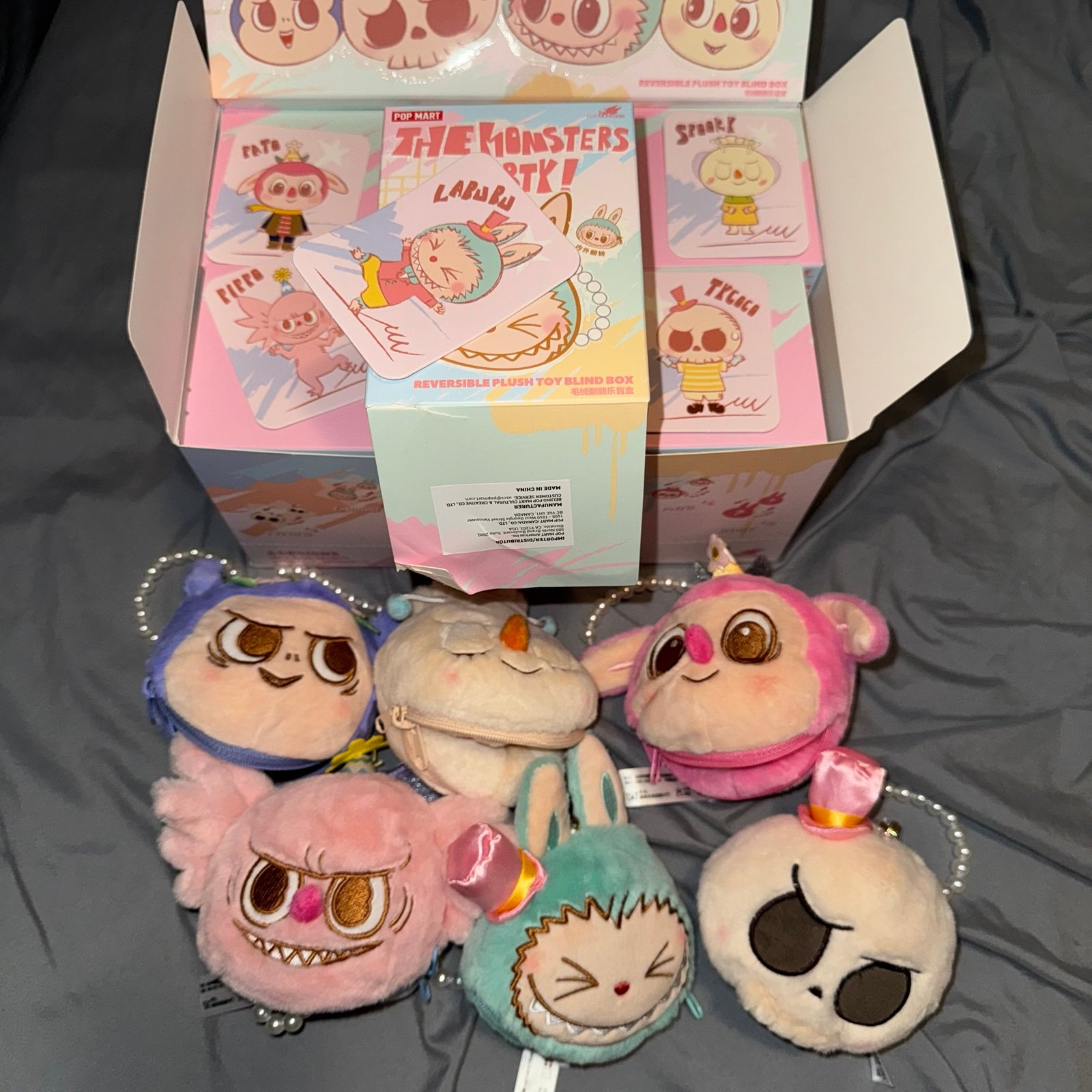 Pop mart labubu the monsters party series reversible plush pendant full set