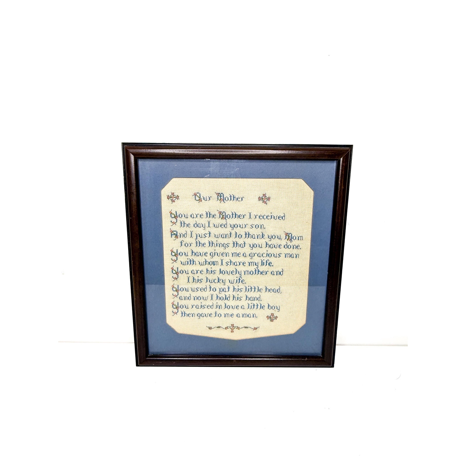 Our Mother Poem Needlepoint. Vintage Framed Needlepoint. Mother in law gift