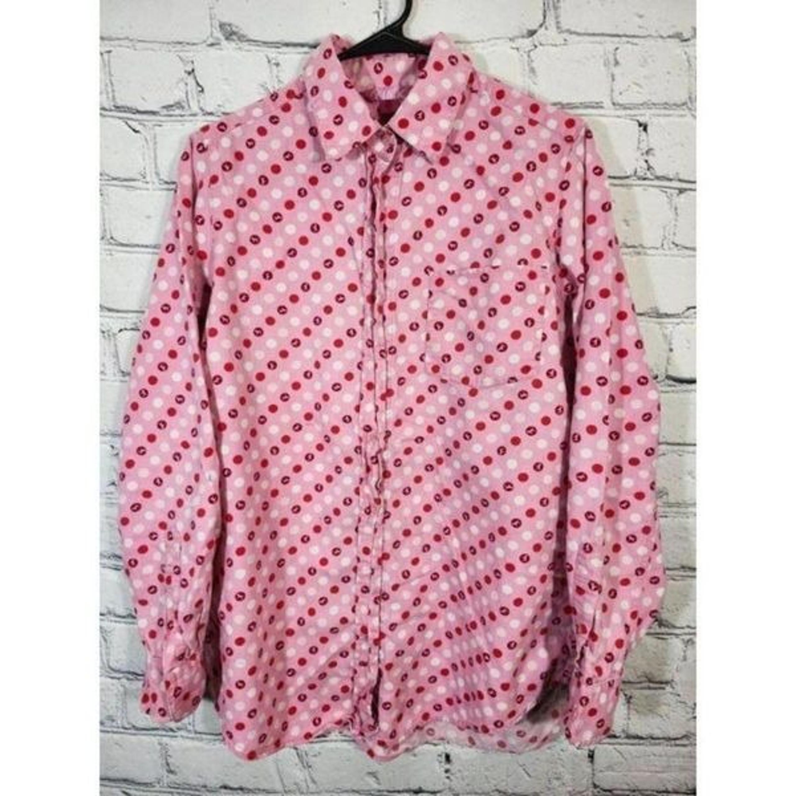VS PINK Small Polka Dot Dog Logo Pajama Button Down Shirt Top