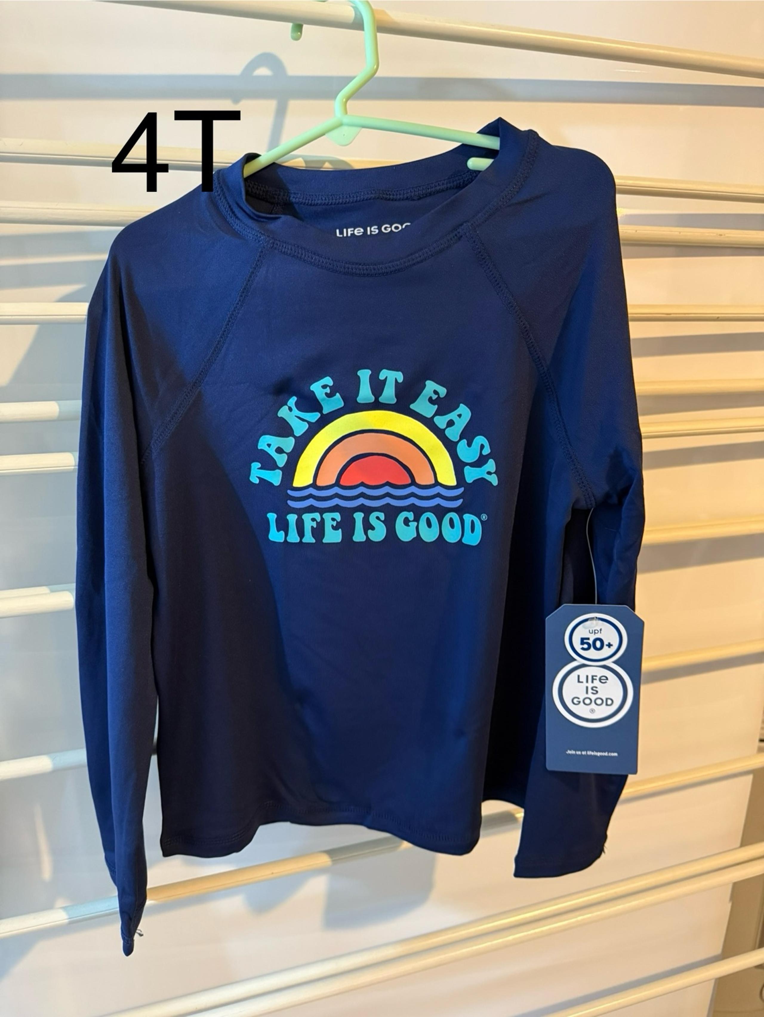 NWT Life Is Good Kids Long sleeve UPF 50 Rashguard SunShirt Take It Easy size 4T