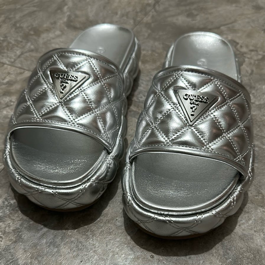 GUESS Silver Quilted Women's Slides