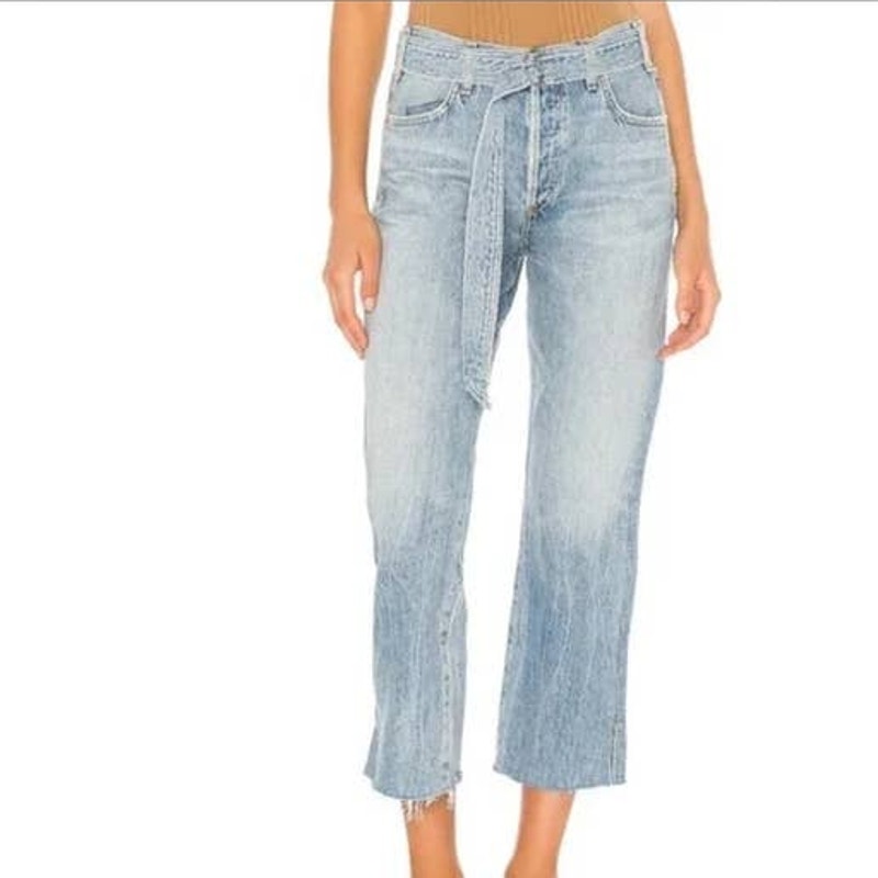 New Citizens of Humanity Emery High Rise Belted Cut Off Slit Hem Crop Jeans 28