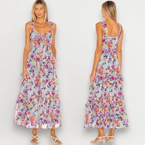 Banjanan Serafina Fiesta Sky Blue Cut Out Ruffle Maxi Dress Size XL Vacation