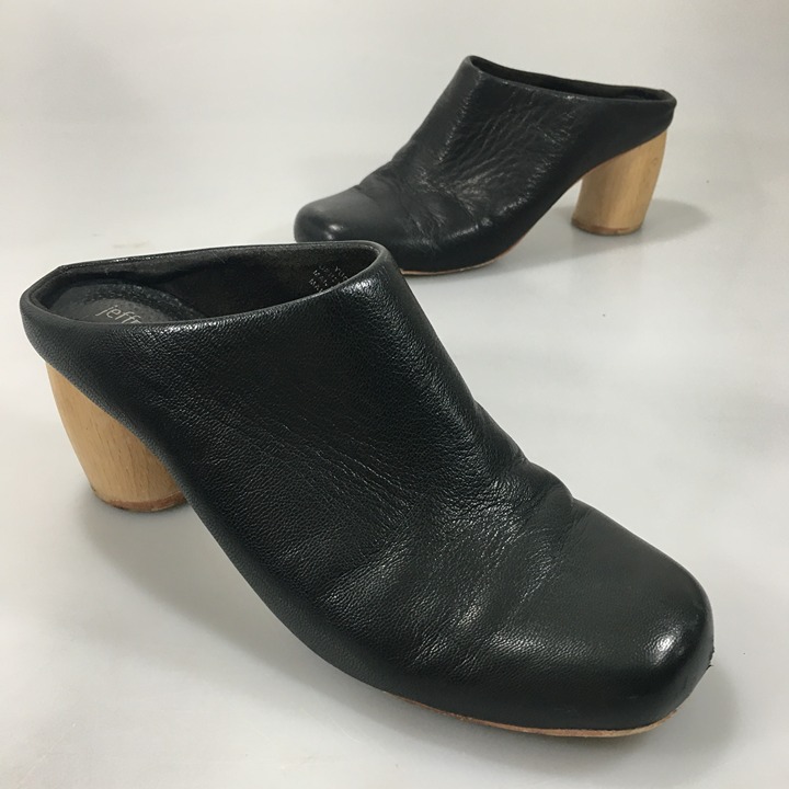 Jeffrey Campbell 8 M Yucca Black Leather Mules 2.5 Cone Heels Slides Shoes