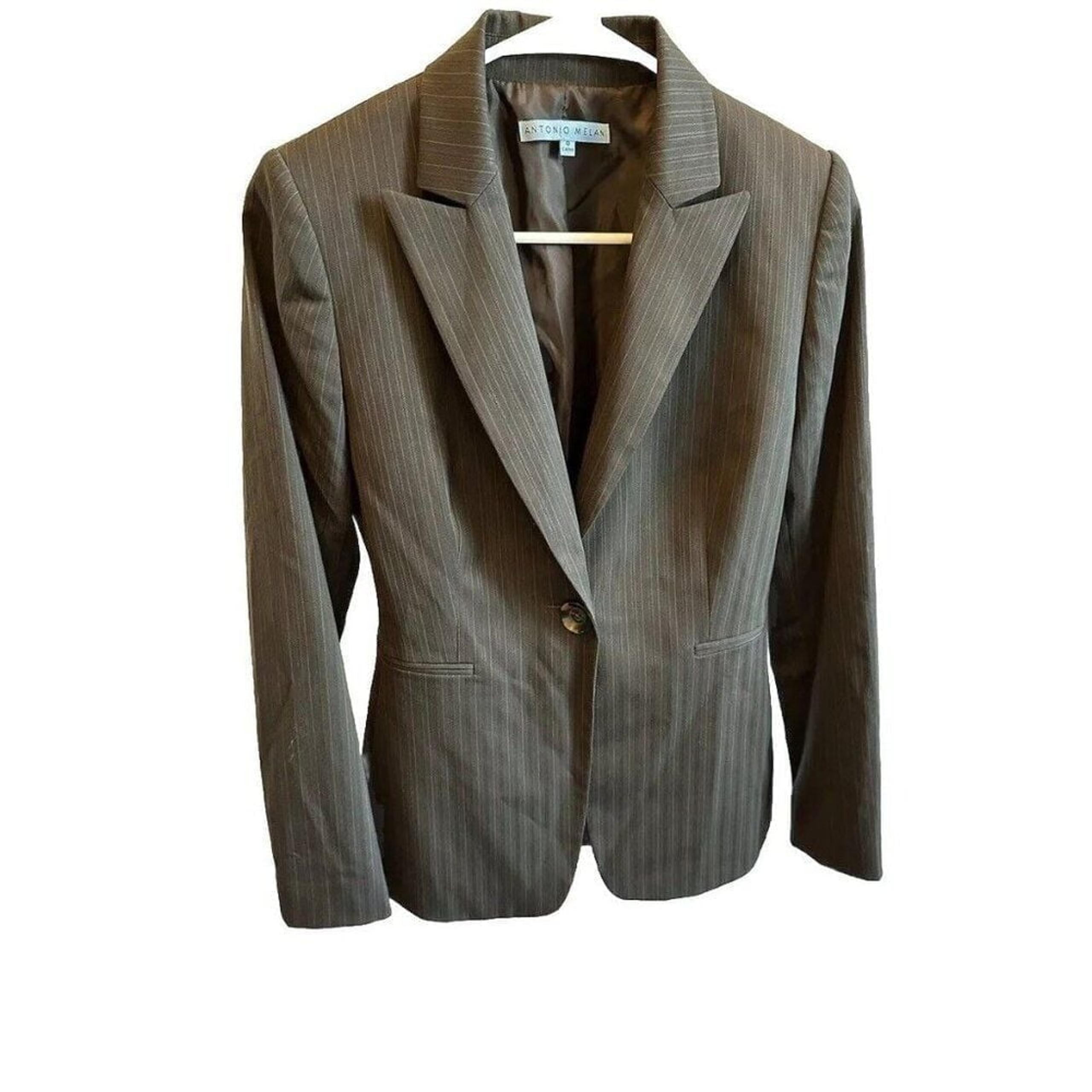 Antonio Melani Blazer Jacket Women 0 Brown Gold Pinstripe Party Career Workwear