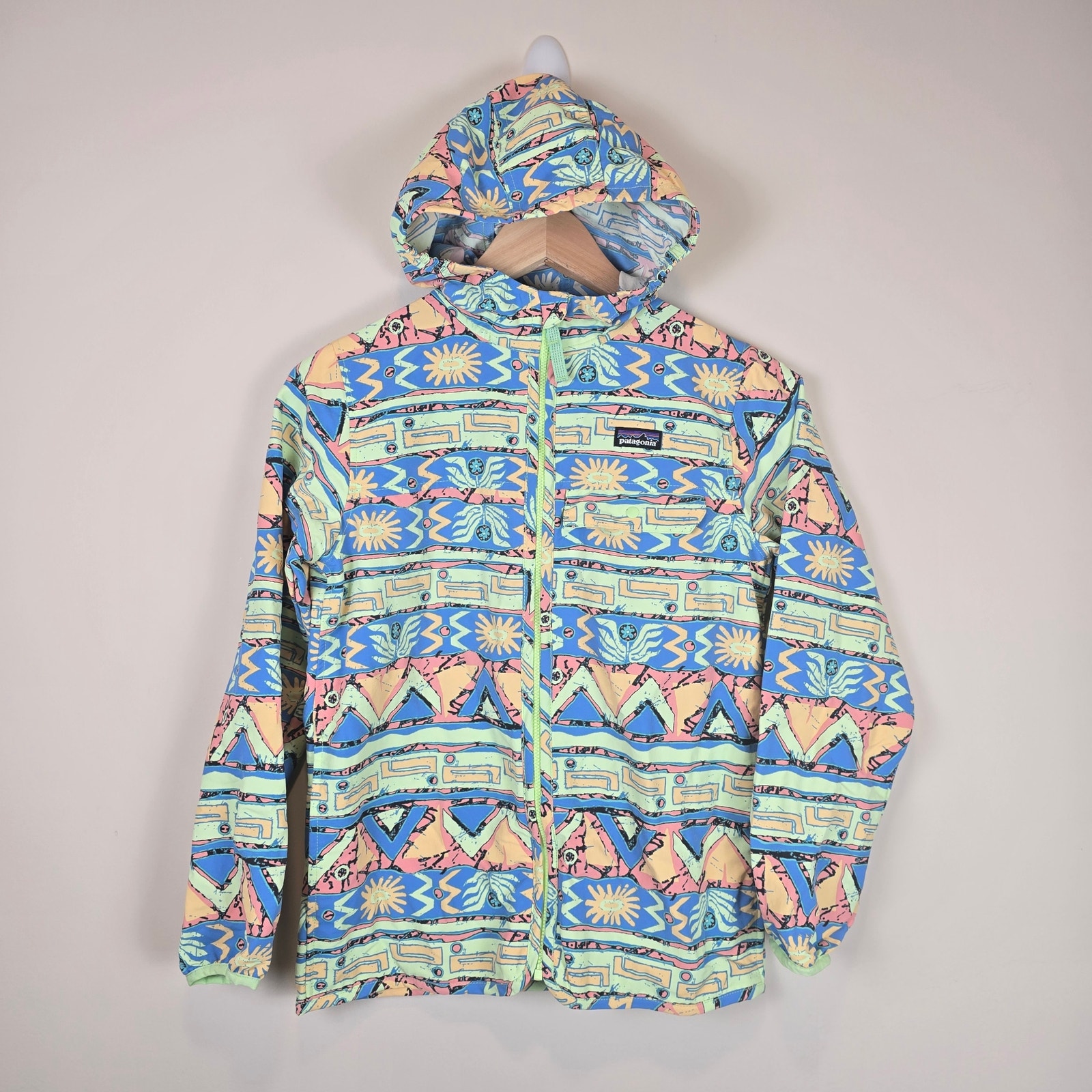 NWT Patagonia Kids Baggies Windbreaker Jacket Size XL/14 High Hopes Geo UPF40