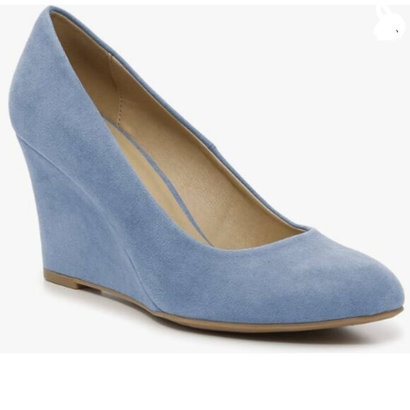 FOWT Women's Classic Wedge Pumps Basic Closed Almond Toe Thick High Heels Blue