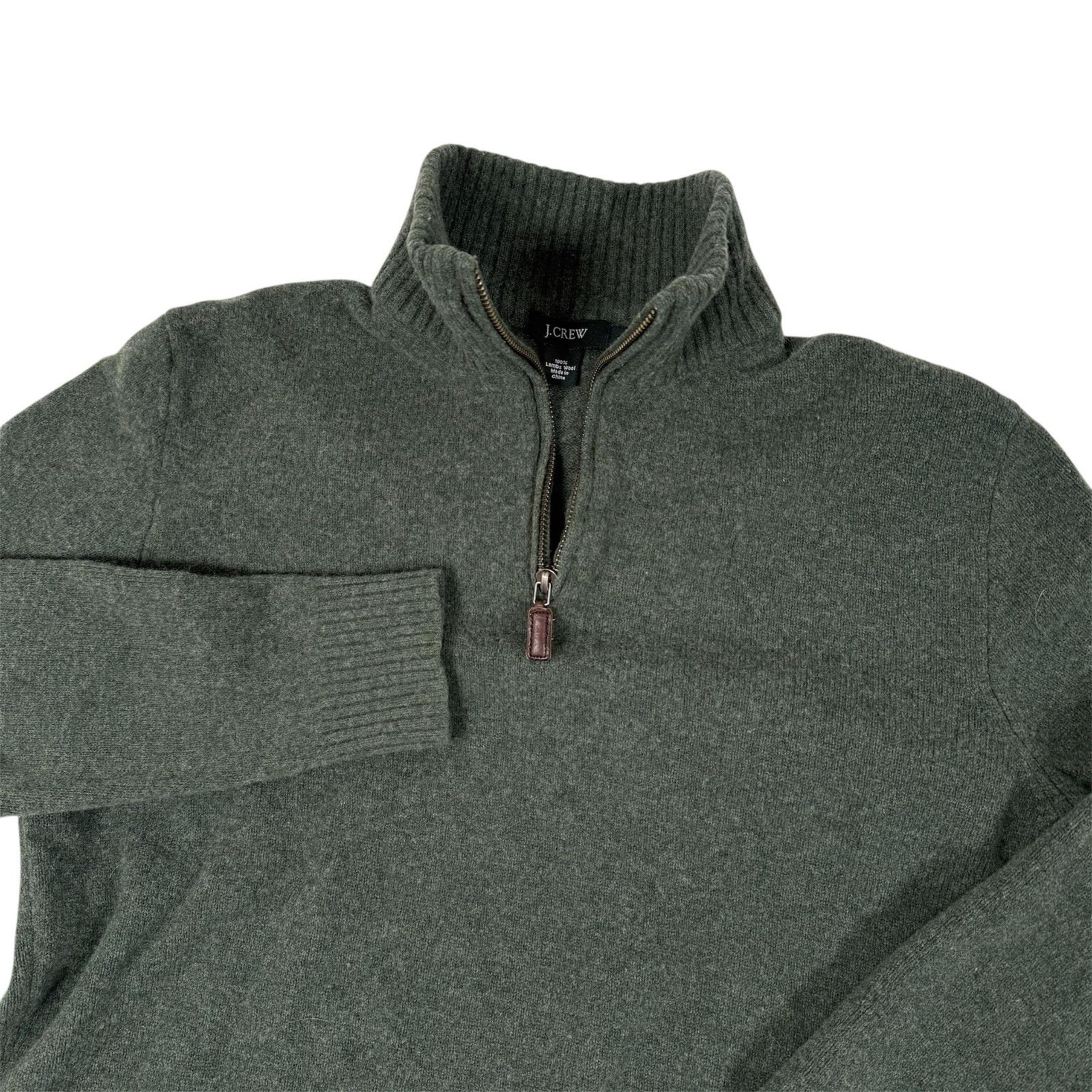 J Crew 1/4 Zip Sweater Womens Large Lambswool Green Long Sleeve Mock Neck 79427