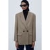 ZARA Double-Breasted Check Blazer, Brown/Black/Beige, Size XS