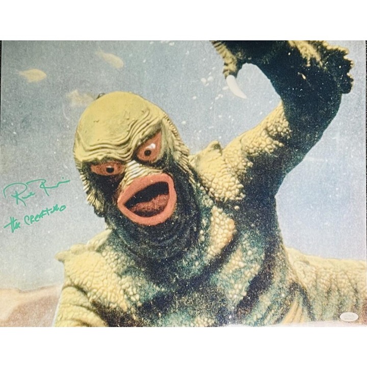 RICOU BROWNING SIGNED METALLIC 16X20 PHOTO CREATURE FROM THE BLACK LAGOON JSA 13