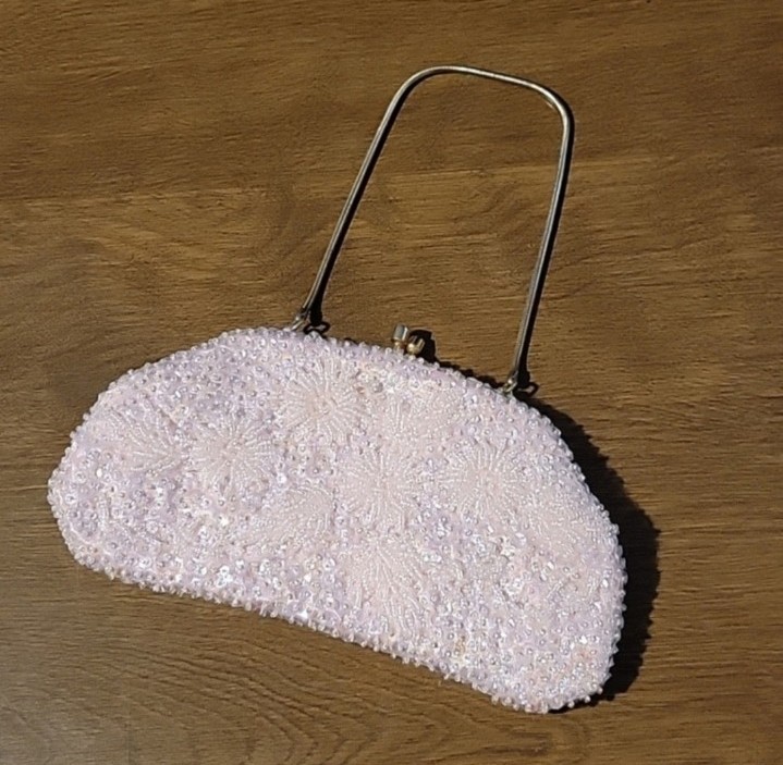 Vintage Sequined Clasp Bag, Light Pink