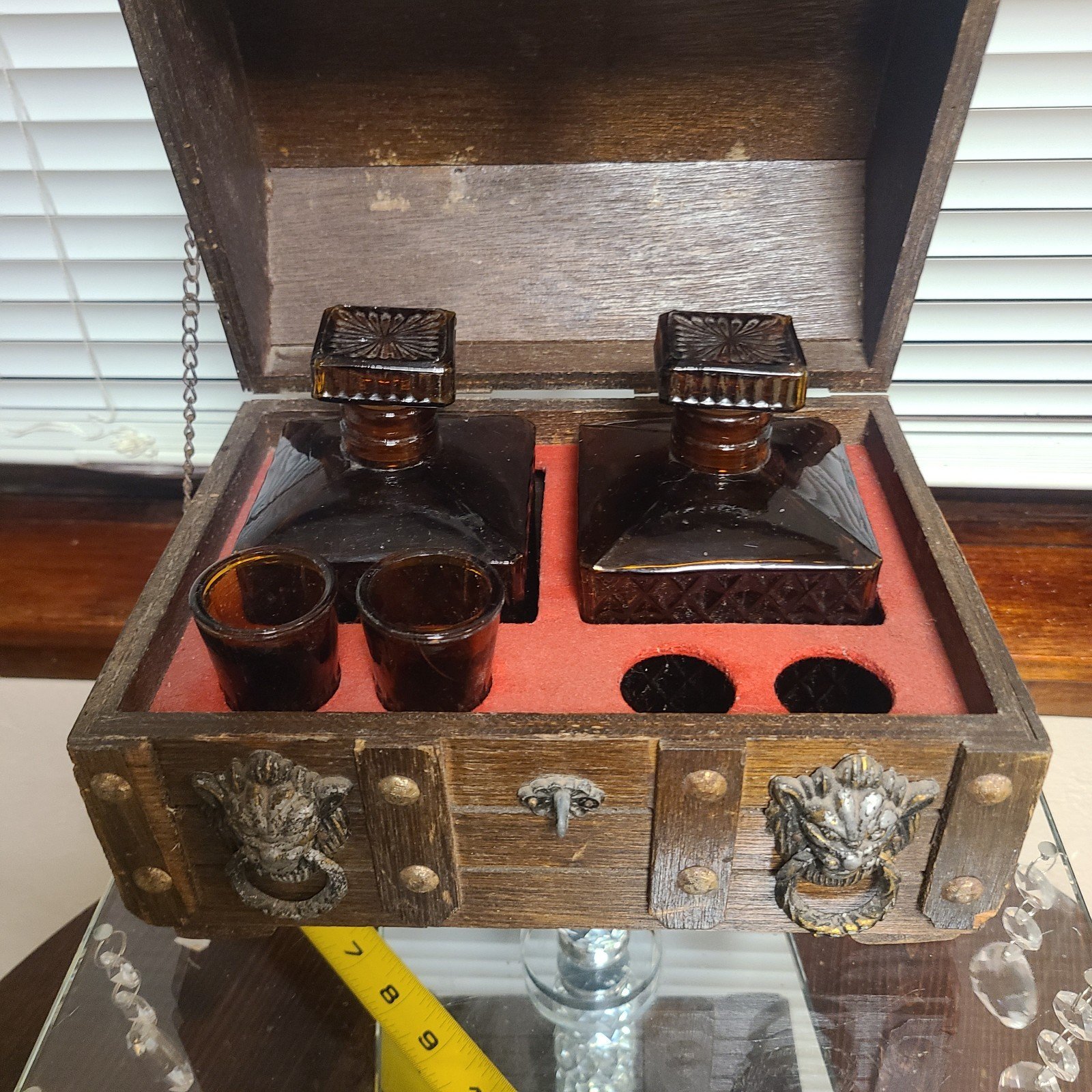 Wood decanter box set.
