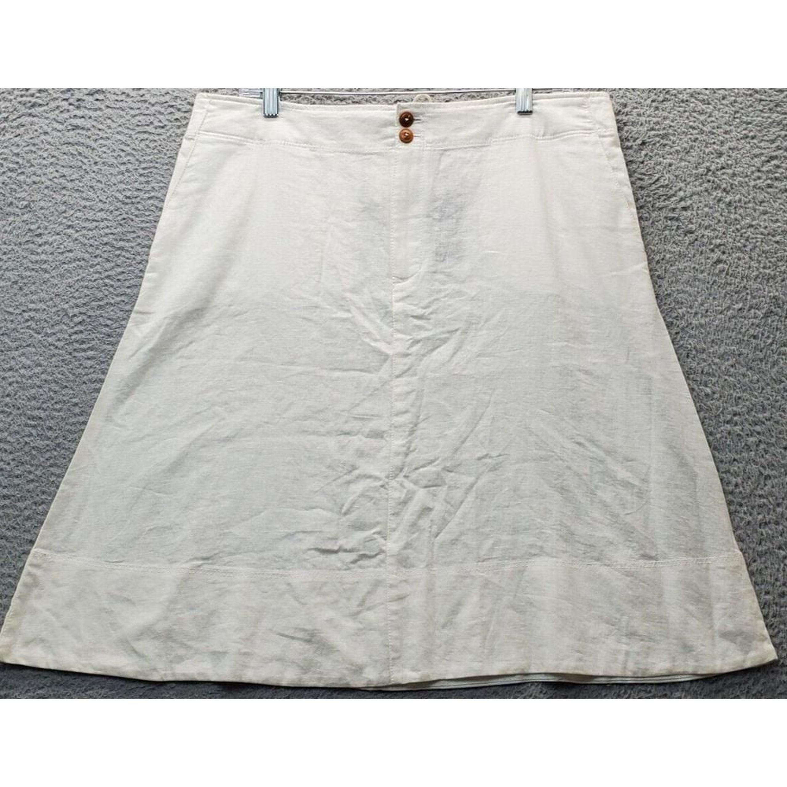 George A Line Skirt Womens Size 14 White Solid Linen Button Front Back Lace Up