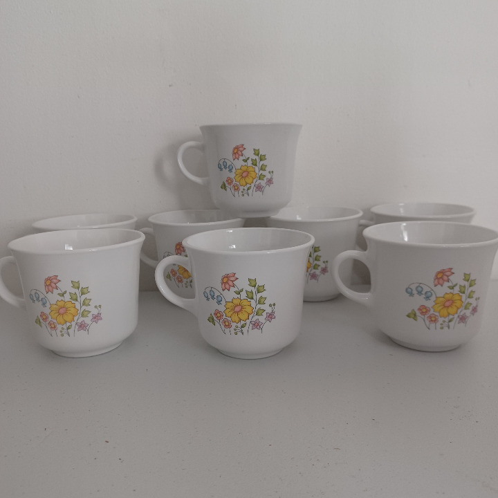 Corelle Corning Cups Spring Meadow Expressions Wild Flowers Set of 8 Vintage