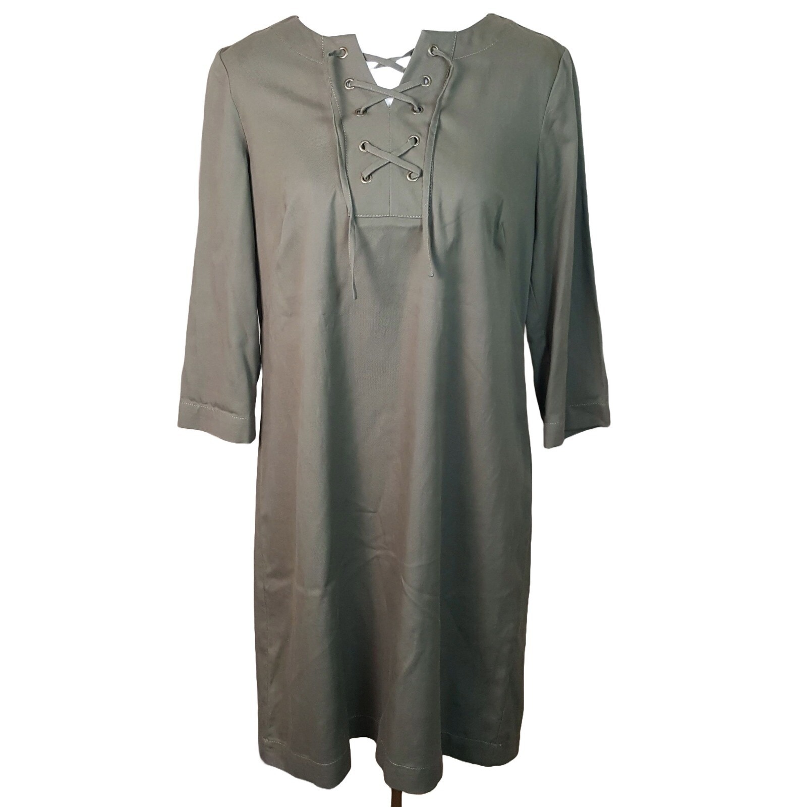 Talbots Cotton Tie Front Olive Green Dress Sz 0157