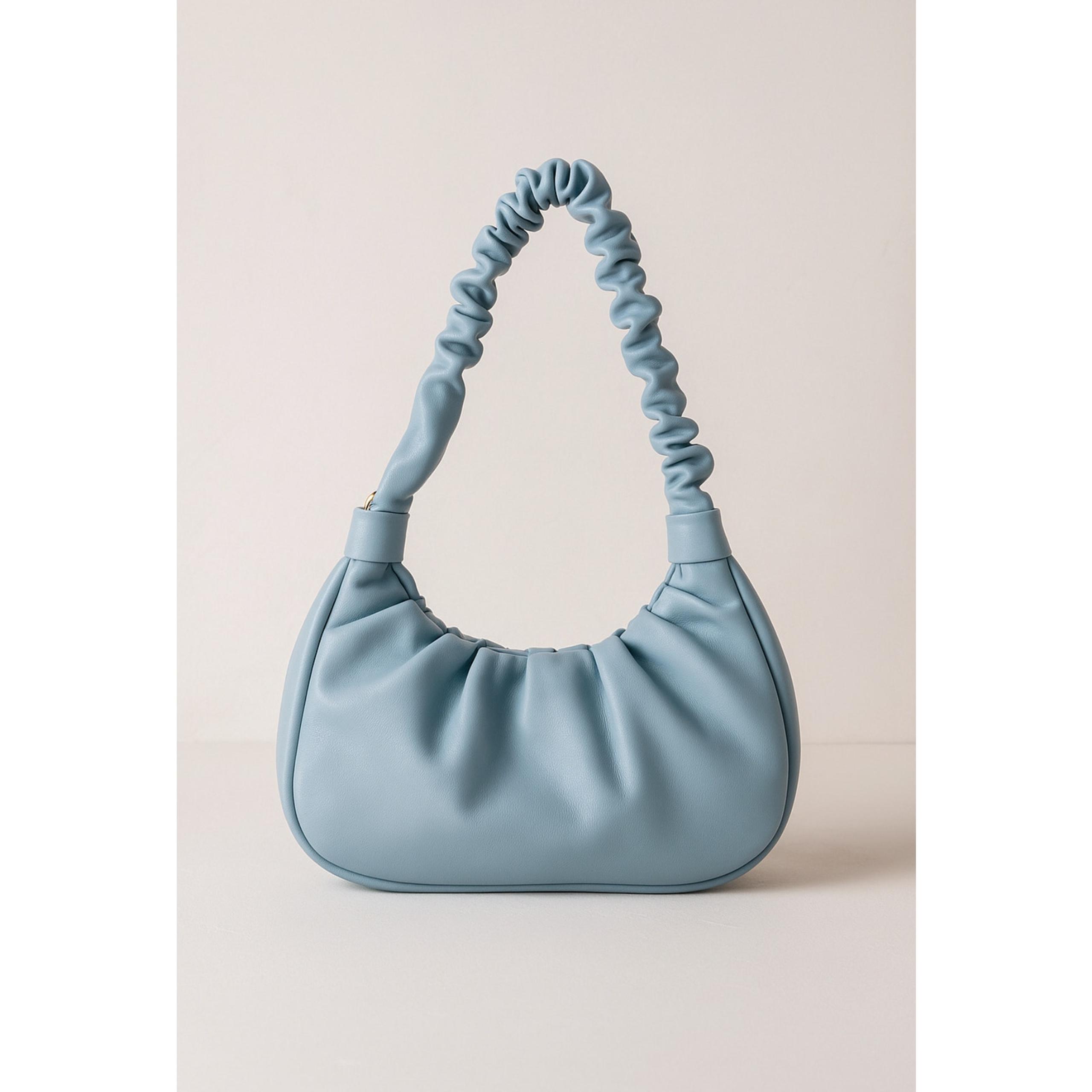 Urban Expressions Dusty Blue Scrunch Shoulder Bag Faux Leather Ruched Hobo Purse