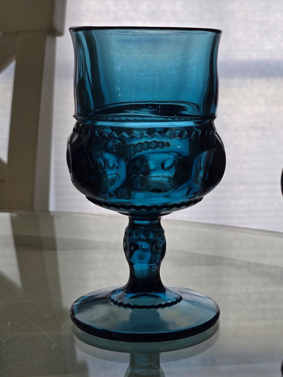 6 Vintage Teal Indiana Glass King's Crown Goblets 6