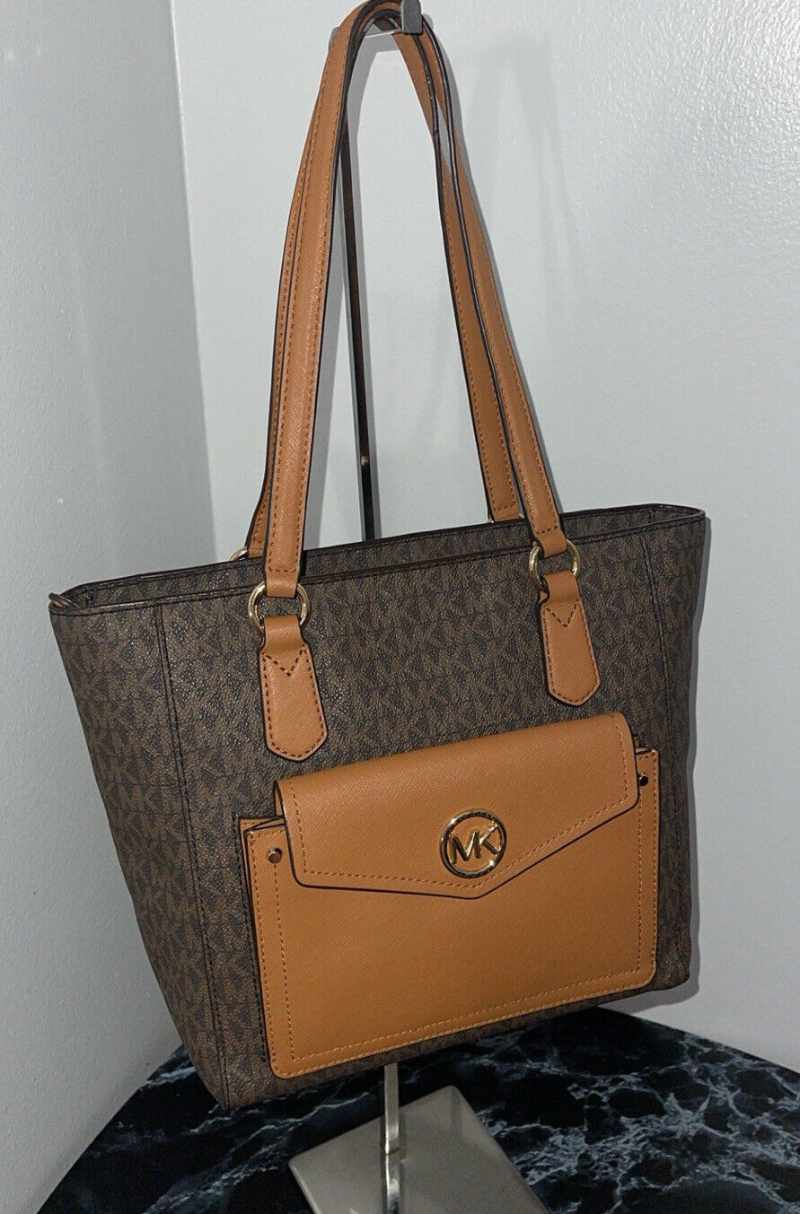 MICHAEL Michael Kors Handbag Jet Set Medium Logo Tote Brown Acorn AUTHENTIC