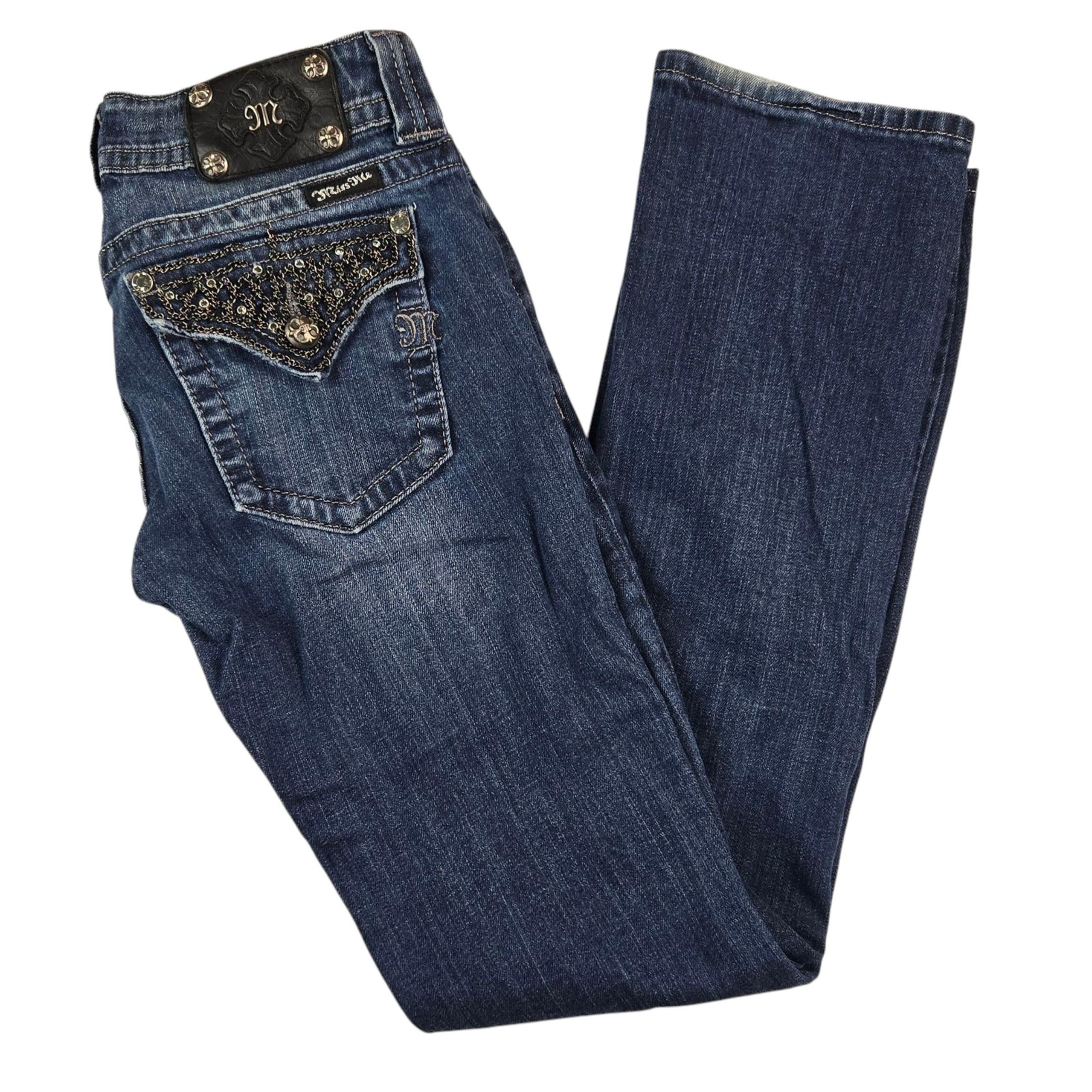 Miss Me Bootcut Jeans Size 28 Low Rise Y2K Chain Rhinestone Flap Pocket