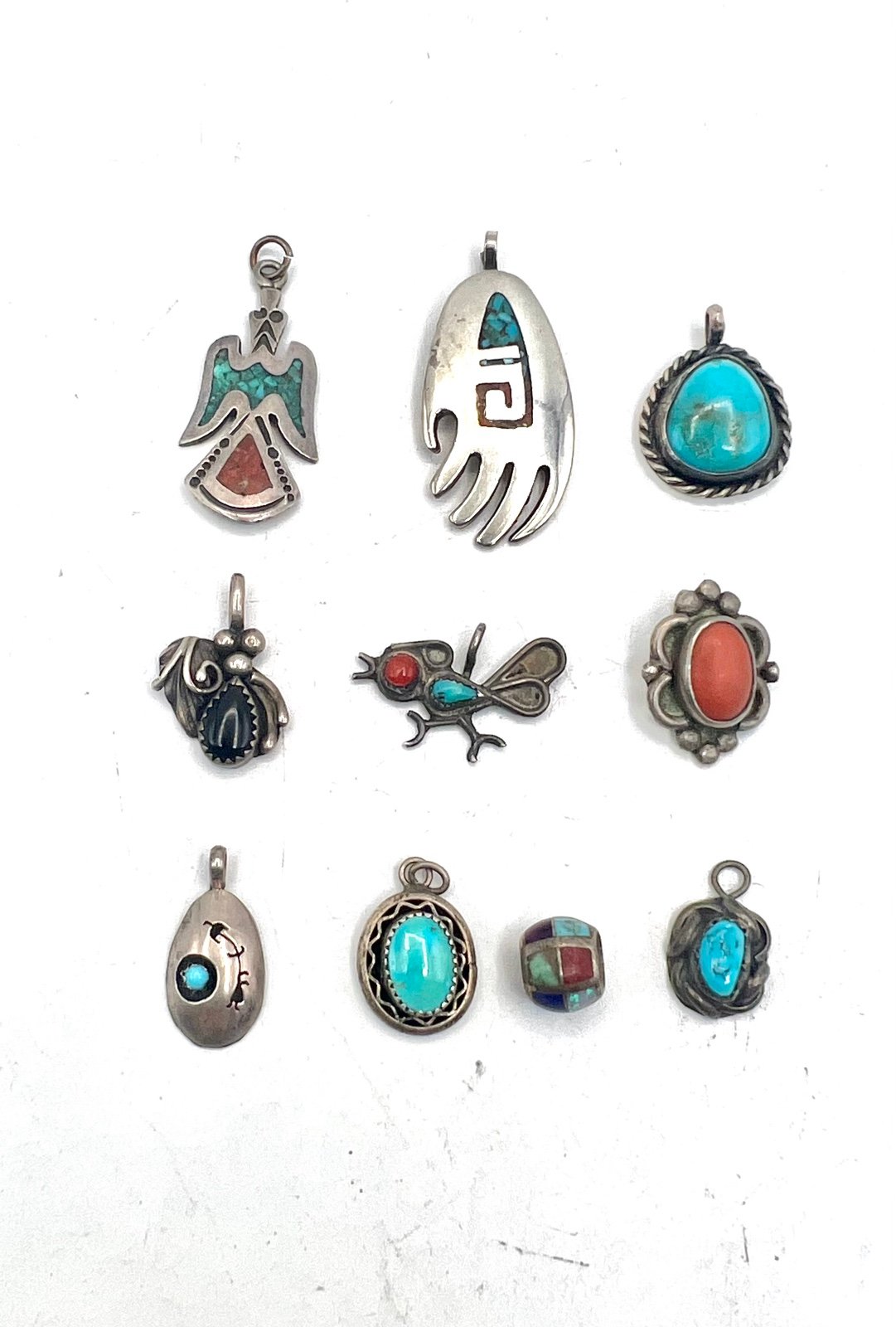 Navajo Sterling Silver Turquoise Multi Stone Pendant Charm Resale Lot 012