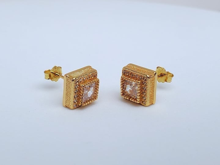 2ct Diamond Womens 18K Gold Square Stud Earrings 18 Karat Silver New Jewelry