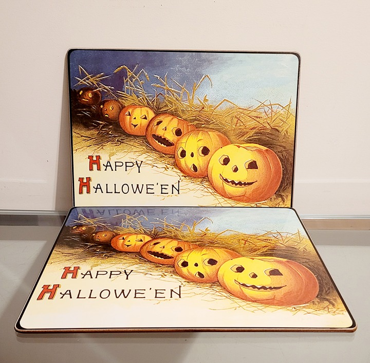 Williams Sonoma Vintage Halloween Jack-O-Lantern Hardmat Placemat Set of 2 NEW