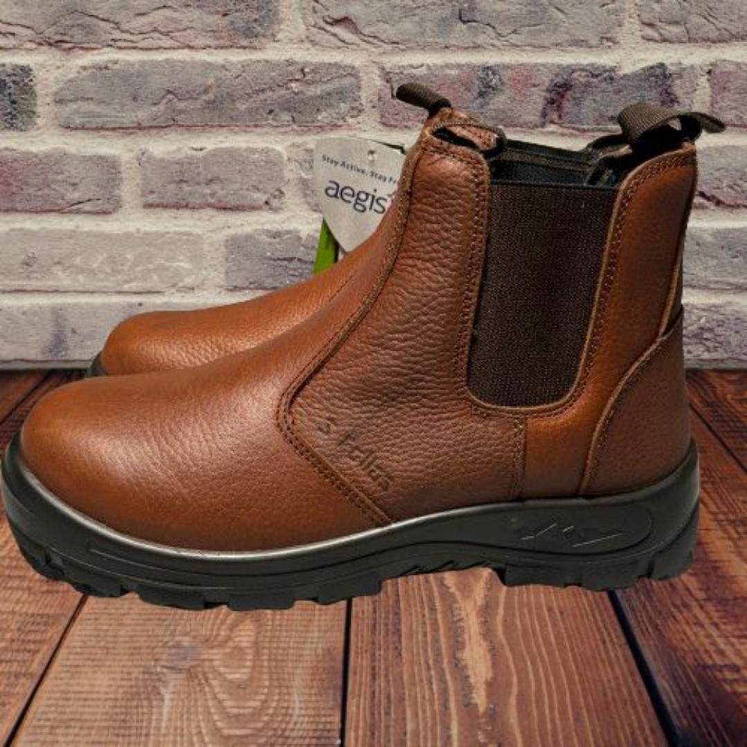 S Fellas Mens 9 Hercules Composite Toe Work Boots Brown Stretch Sides Pull On