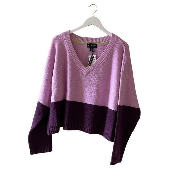 NWT Nordstrom Knit Crop V-Neck Sweater Color Block BP Wildfang Size 1X