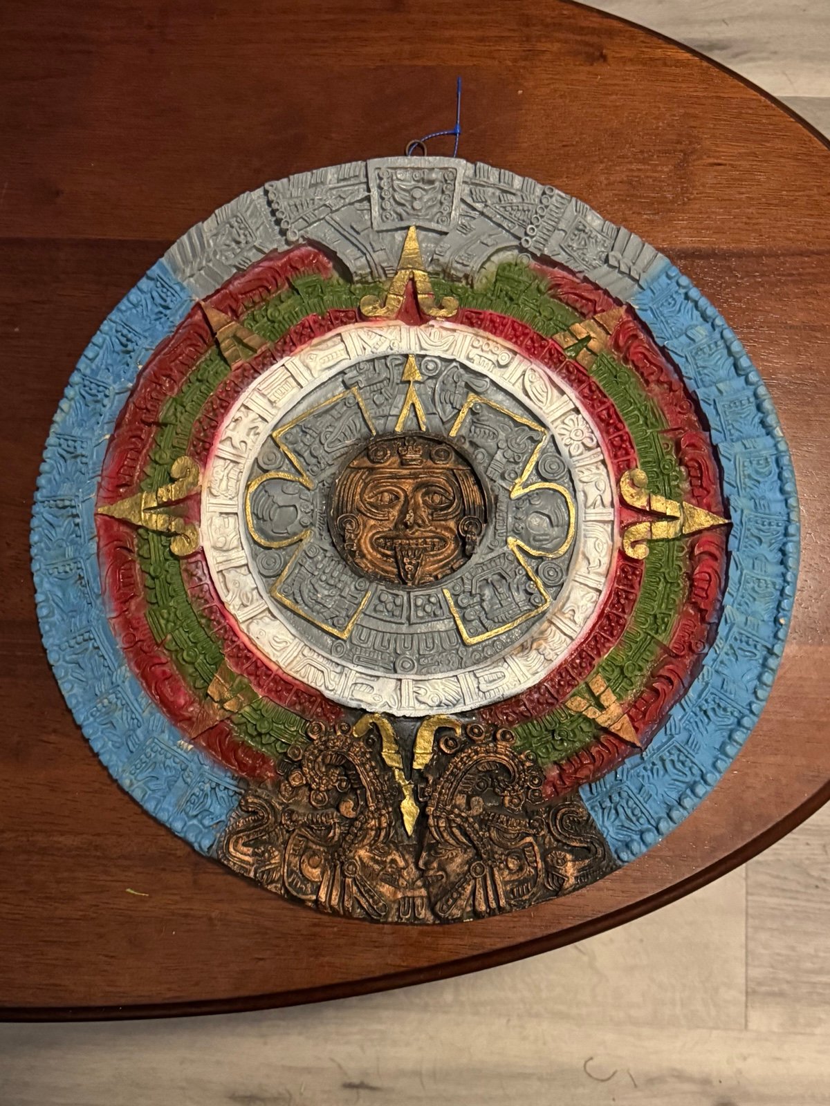 Vintage Mexican Folk Art 17” Mayan Calendar Wall Hanging
