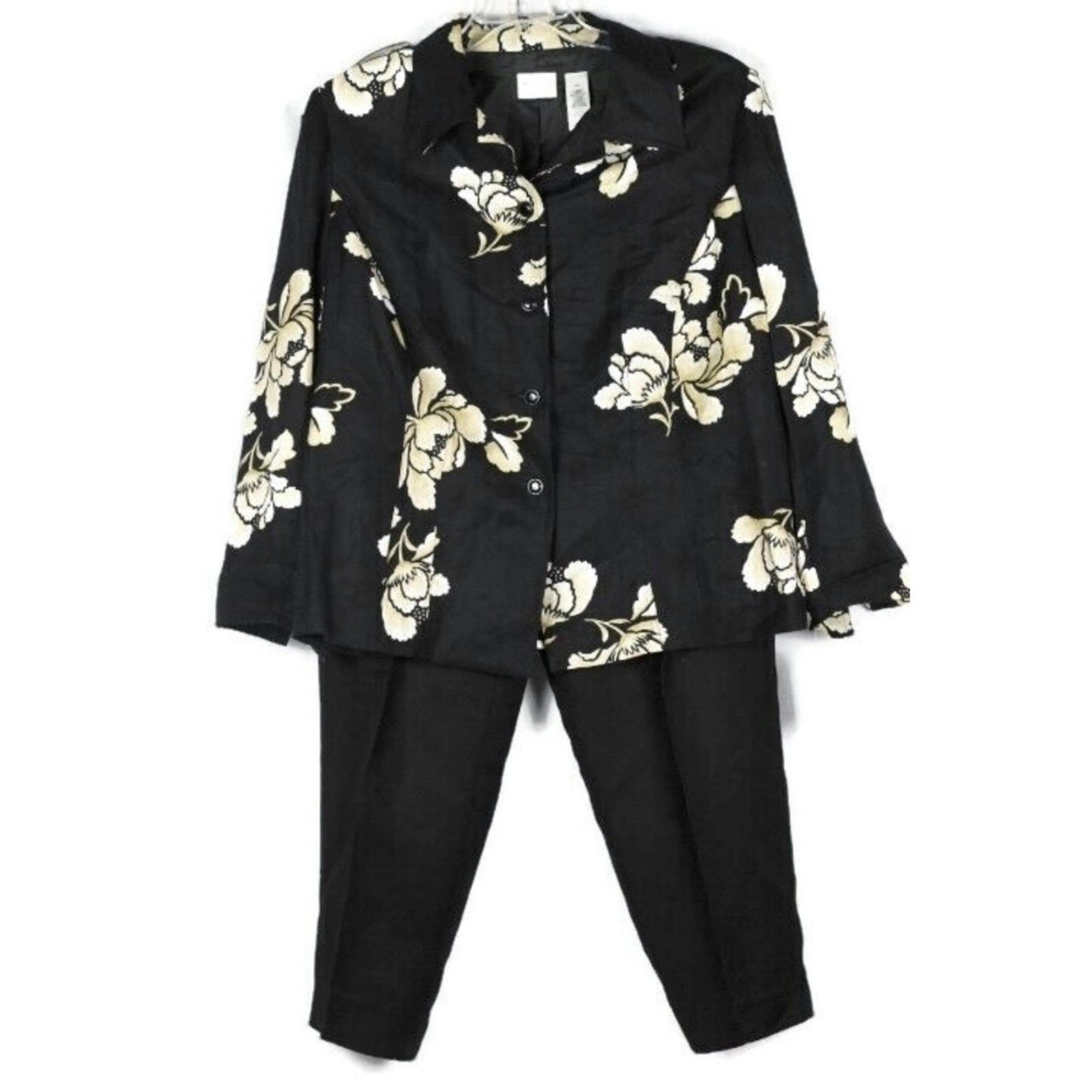 Emma James Liz Claiborne Black Women's 2Pc Pants Long Sleeve Top Blouse 16W 024